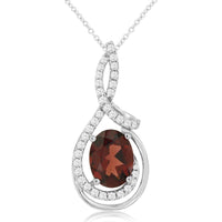 14K White Gold Teardrop Pendant with 2.20 Carat Oval Garnet and 0.31 Carat Diamond Halo Accents - Royal Jewelry