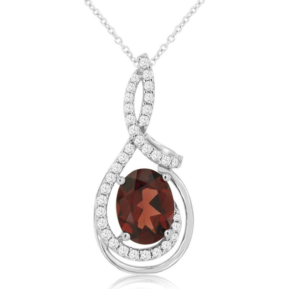14K White Gold Teardrop Pendant with 2.20 Carat Oval Garnet and 0.31 Carat Diamond Halo Accents - Royal Jewelry