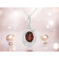 14K White Gold Teardrop Pendant with 2.20 Carat Oval Garnet and 0.31 Carat Diamond Halo Accents - Royal Jewelry