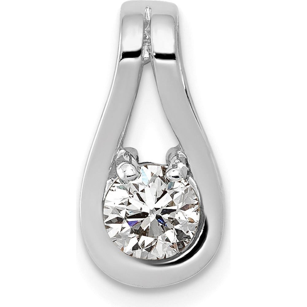 14K White Gold Teardrop Pendant with 4.7mm Round Stone Mounting - Fits Up to 6mm Omega by Oro Pregiato