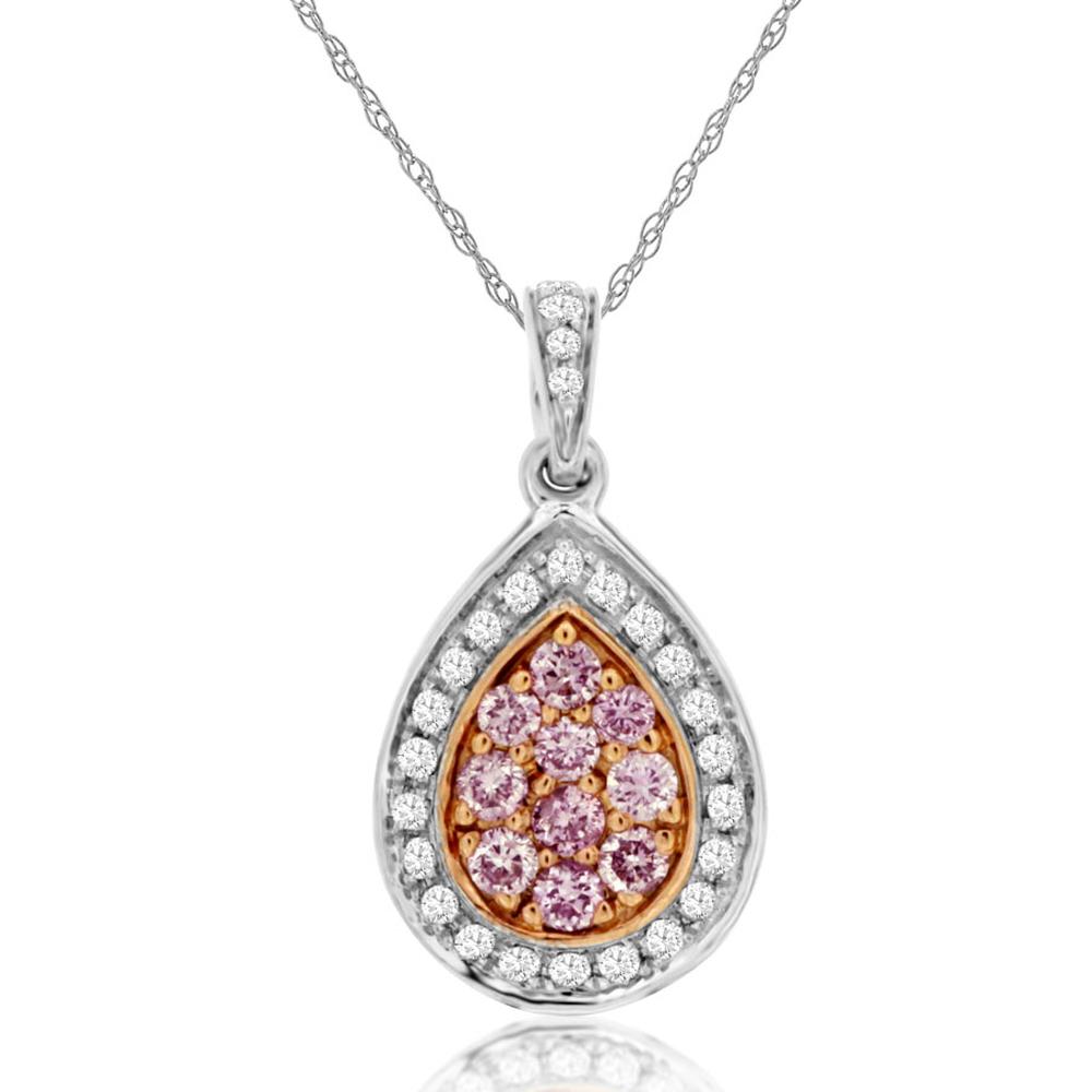14K White Gold Teardrop Pendant with Pink and White Diamonds - 0.26 Carats Total Diamond Weight
