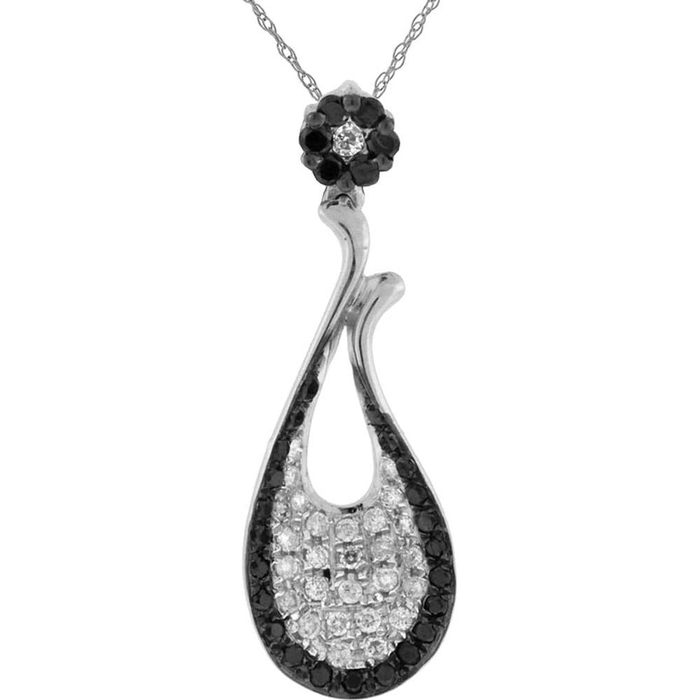 14K White Gold Teardrop Pendant with Round Black and White Diamonds - 0.31 Carats Total Diamond Weight