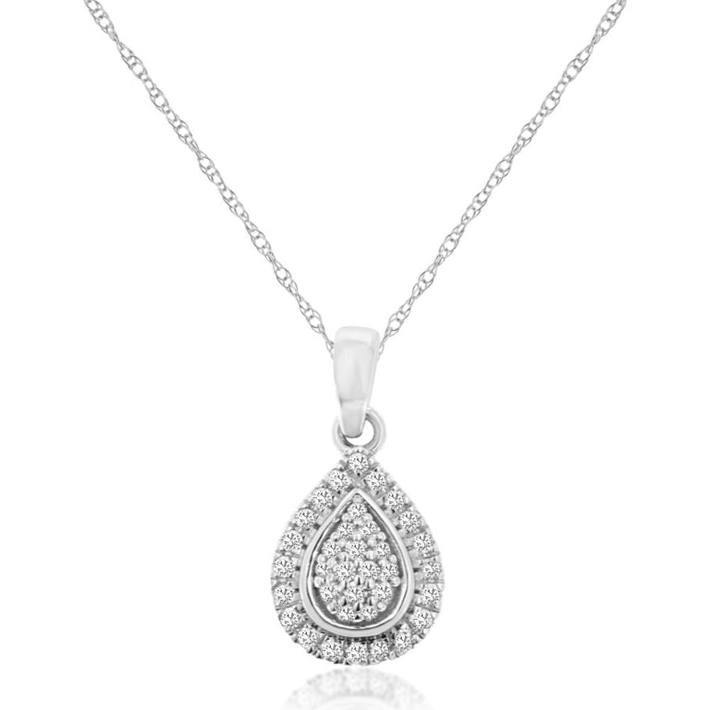14K White Gold Teardrop Pendant with Round Diamonds - 0.11 Carats Total Diamond Weight