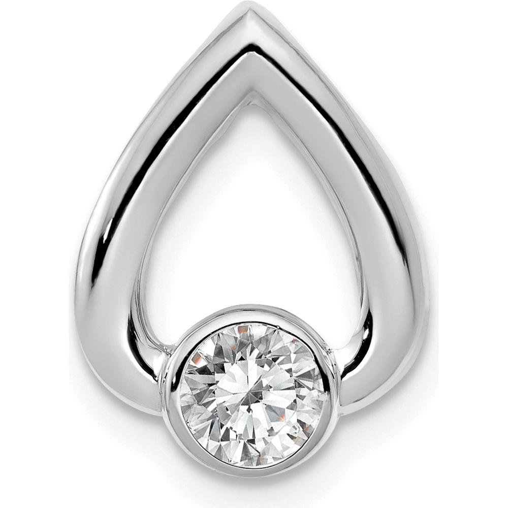 14K White Gold Teardrop Slide Pendant Mounting for 4mm Round Stone - Rhodium Plated by Oro Pregiato