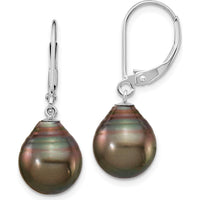 14K White Gold Teardrop Tahitian Cultured Pearl Dangle Earrings - 10-11mm Each Pearl by Monteluci Fine Jewelry