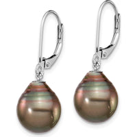 14K White Gold Teardrop Tahitian Cultured Pearl Dangle Earrings - 10-11mm Each Pearl by Monteluci Fine Jewelry