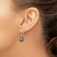 14K White Gold Teardrop Tahitian Cultured Pearl Dangle Earrings - 10-11mm Each Pearl by Monteluci Fine Jewelry