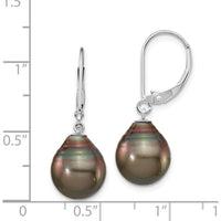 14K White Gold Teardrop Tahitian Cultured Pearl Dangle Earrings - 10-11mm Each Pearl by Monteluci Fine Jewelry