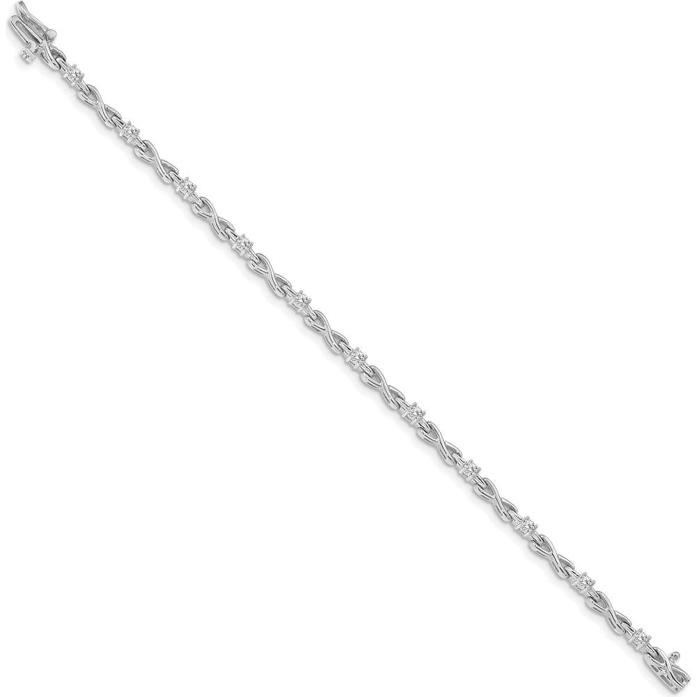 14K White Gold Tennis Bracelet with 11 Round Diamonds in 4-Prong Settings - 1.1 Carat Total Diamond Weight by Monteluci Fine Jewelry