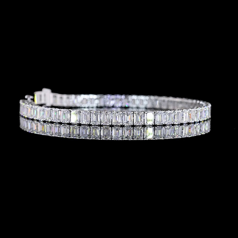 14K White Gold Tennis Bracelet with 12.45 Carats of Prong-Set Emerald Cut Lab Diamonds (E-F Color, VS Clarity) - 56 Pieces - Covaloro Fine Jewelry