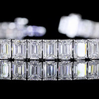 14K White Gold Tennis Bracelet with 12.45 Carats of Prong-Set Emerald Cut Lab Diamonds (E-F Color, VS Clarity) - 56 Pieces - Covaloro Fine Jewelry
