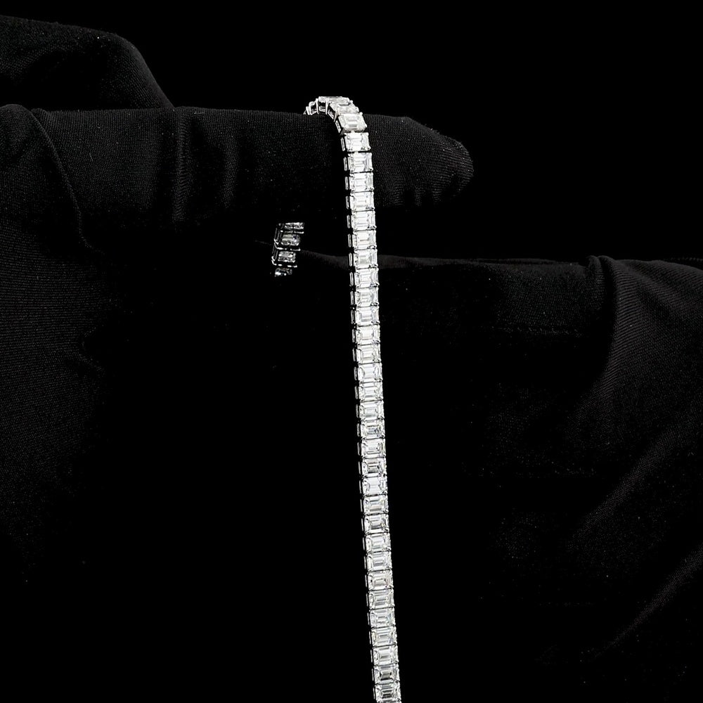 14K White Gold Tennis Bracelet with 12.45 Carats of Prong-Set Emerald Cut Lab Diamonds (E-F Color, VS Clarity) - 56 Pieces - Covaloro Fine Jewelry