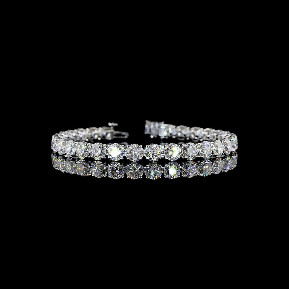 14K White Gold Tennis Bracelet with 19.93 Carats Round Brilliant Cut Lab Diamonds and Marquise Accents - 20.23 Total Carat Weight - Covaloro Fine Jewelry
