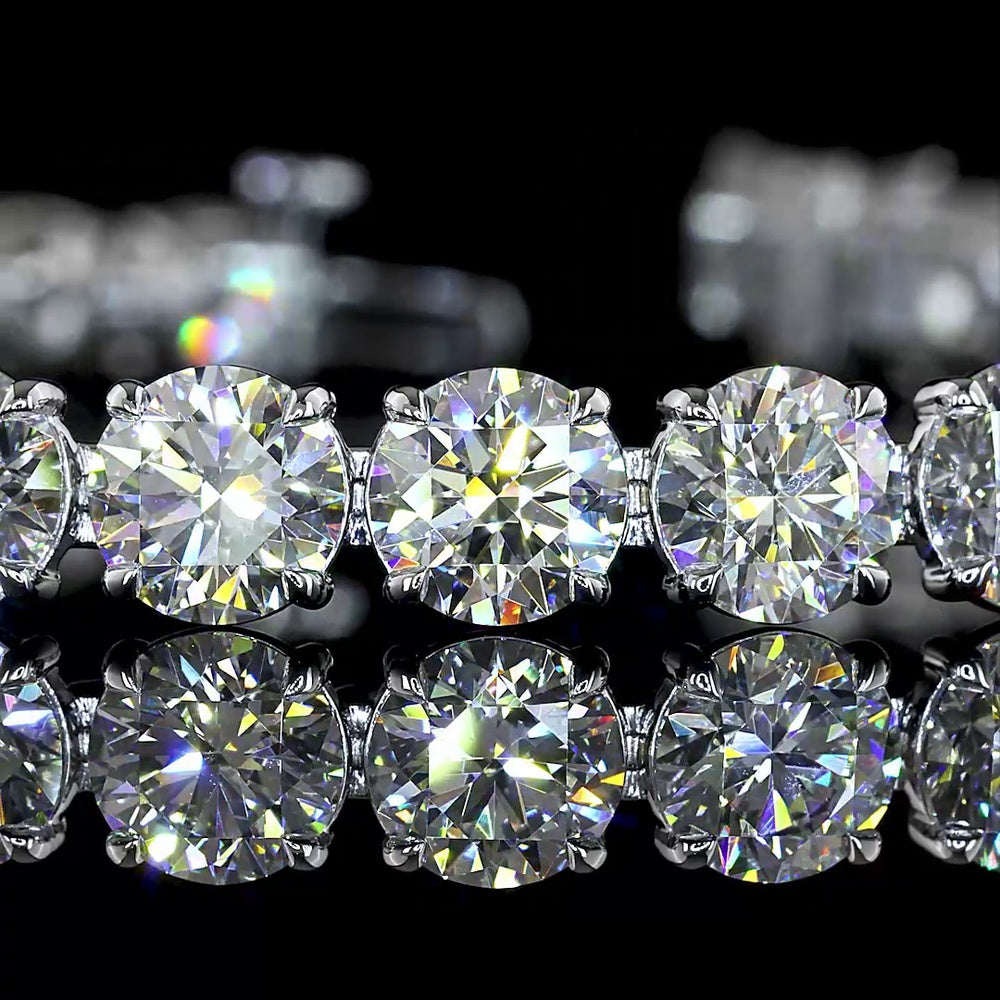 14K White Gold Tennis Bracelet with 19.93 Carats Round Brilliant Cut Lab Diamonds and Marquise Accents - 20.23 Total Carat Weight - Covaloro Fine Jewelry