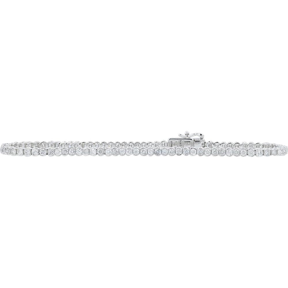 14K White Gold Tennis Bracelet with 2.00 Carat Round Brilliant-Cut Diamonds