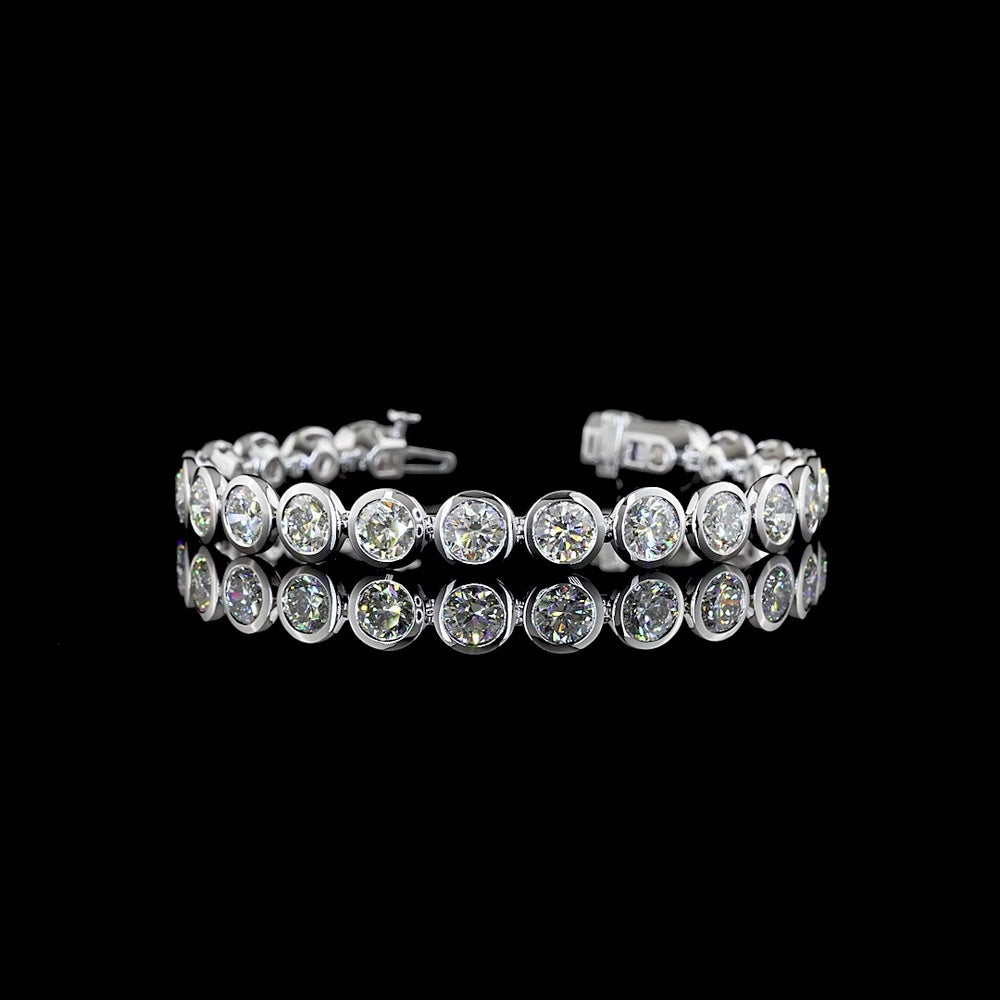 14K White Gold Tennis Bracelet with 23 Bezel-Set Round Lab Diamonds - 20.13 Carat Total Weight, E-F Color, VS Clarity - Covaloro Fine Jewelry