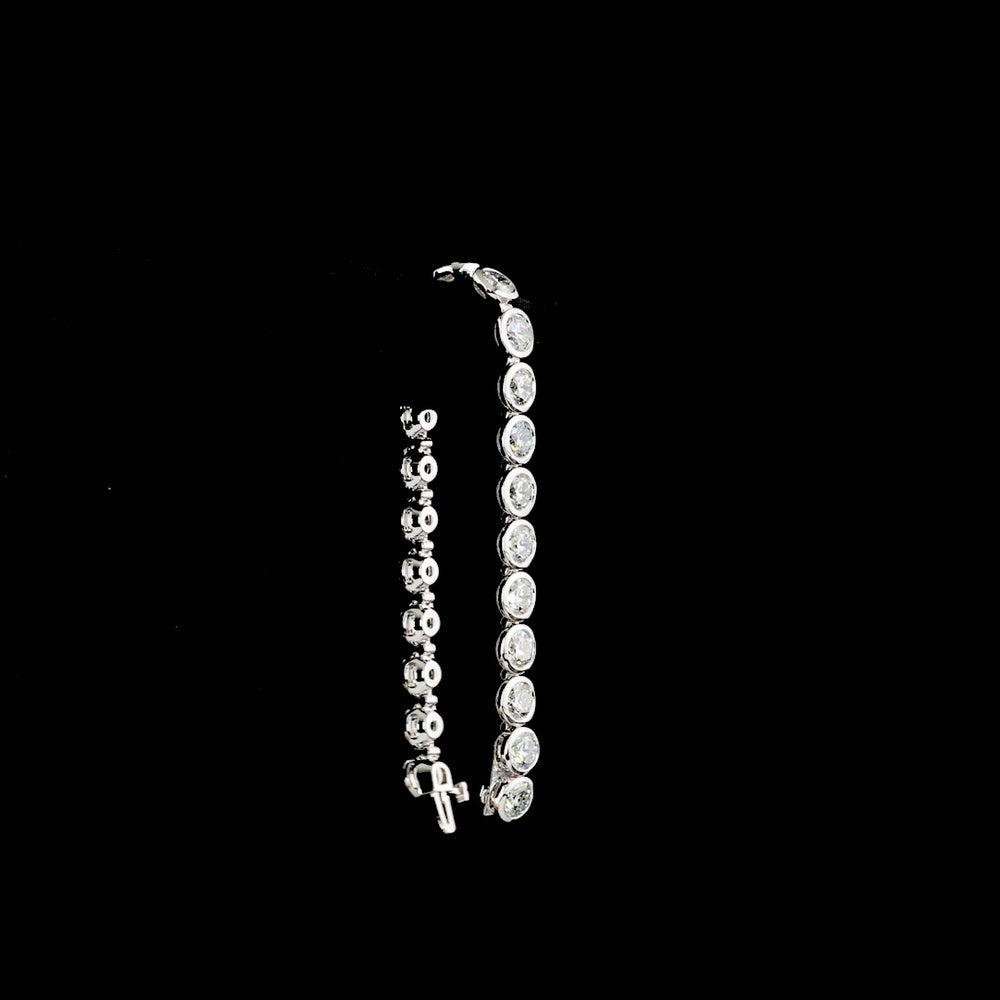 14K White Gold Tennis Bracelet with 23 Bezel-Set Round Lab Diamonds - 20.13 Carat Total Weight, E-F Color, VS Clarity - Covaloro Fine Jewelry