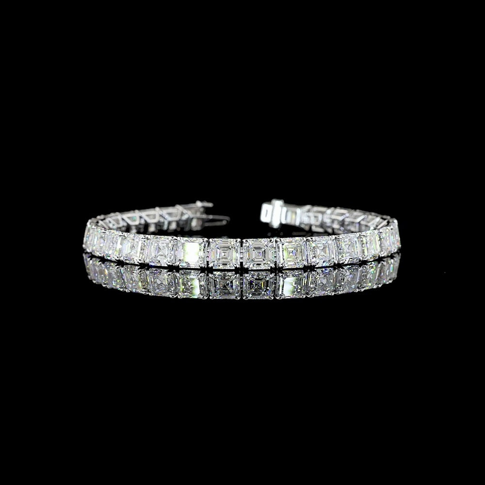 14K White Gold Tennis Bracelet with 28 Asscher Cut Lab Diamonds - 29.56 Carats Total Diamond Weight, E-F Color VS1 Clarity - Covaloro Fine Jewelry