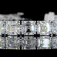 14K White Gold Tennis Bracelet with 28 Asscher Cut Lab Diamonds - 29.56 Carats Total Diamond Weight, E-F Color VS1 Clarity - Covaloro Fine Jewelry