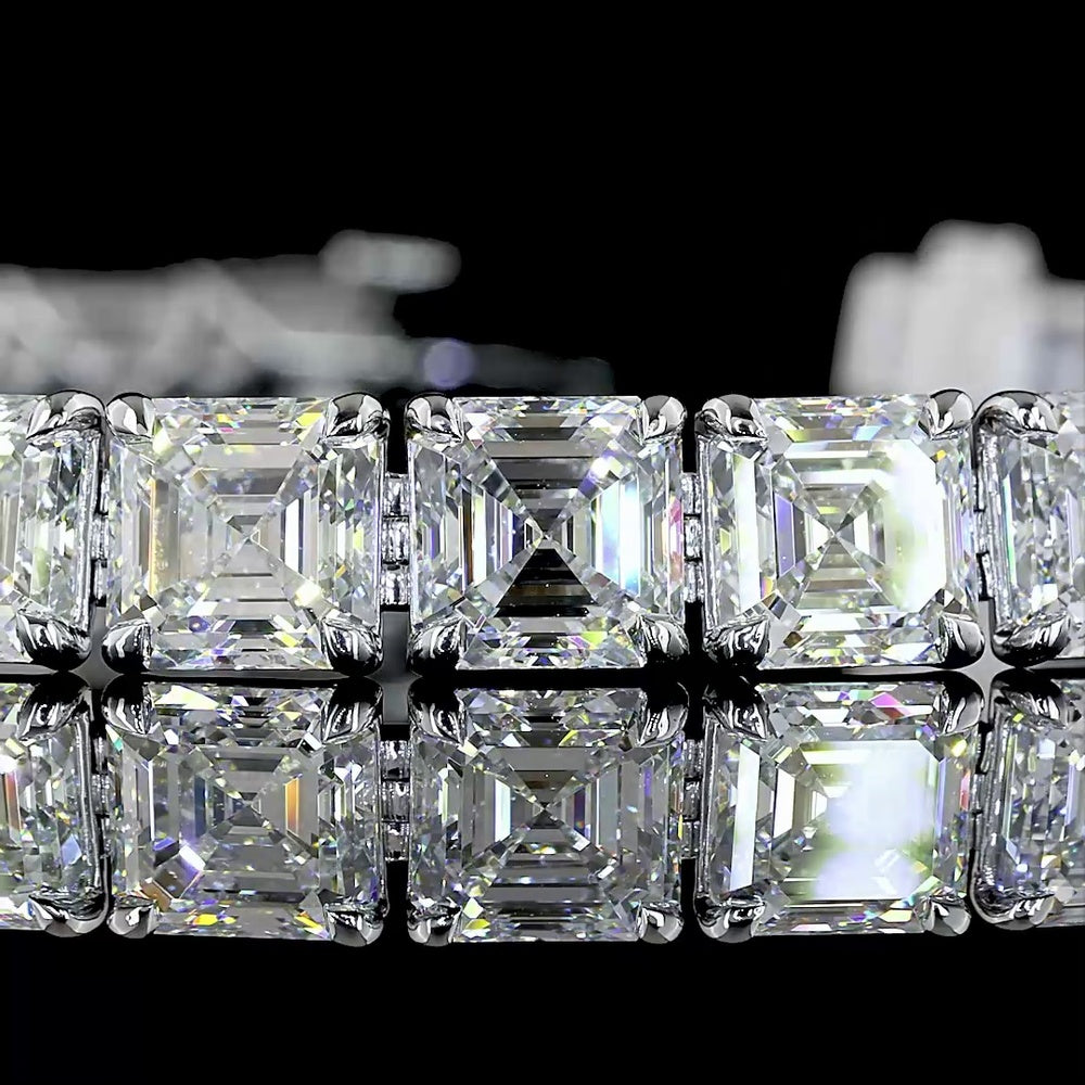 14K White Gold Tennis Bracelet with 28 Asscher Cut Lab Diamonds - 29.56 Carats Total Diamond Weight, E-F Color VS1 Clarity - Covaloro Fine Jewelry