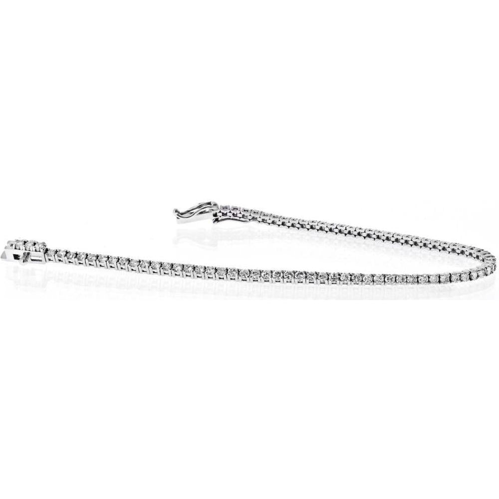 14K White Gold Tennis Bracelet with 3.17ctw Round Brilliant Cut Diamonds - 78 Stones