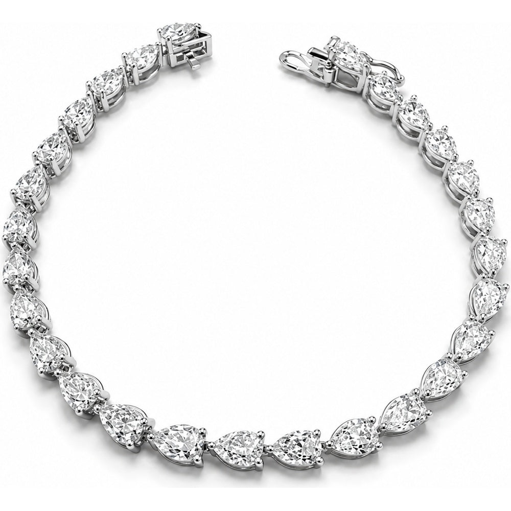 14K White Gold Tennis Bracelet with 3-Prong Set Pear Lab Grown Diamonds - 8.13 Carat Total Diamond Weight by Auriventus