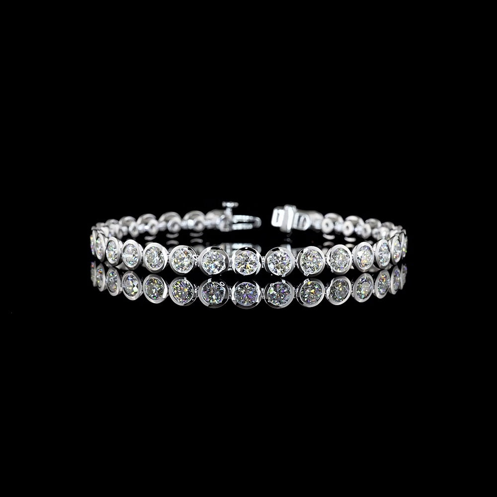 14K White Gold Tennis Bracelet with 31 Bezel-Set Round Lab Diamonds - 9.90 Carat Total Weight, E-F Color, VS Clarity - Covaloro Fine Jewelry