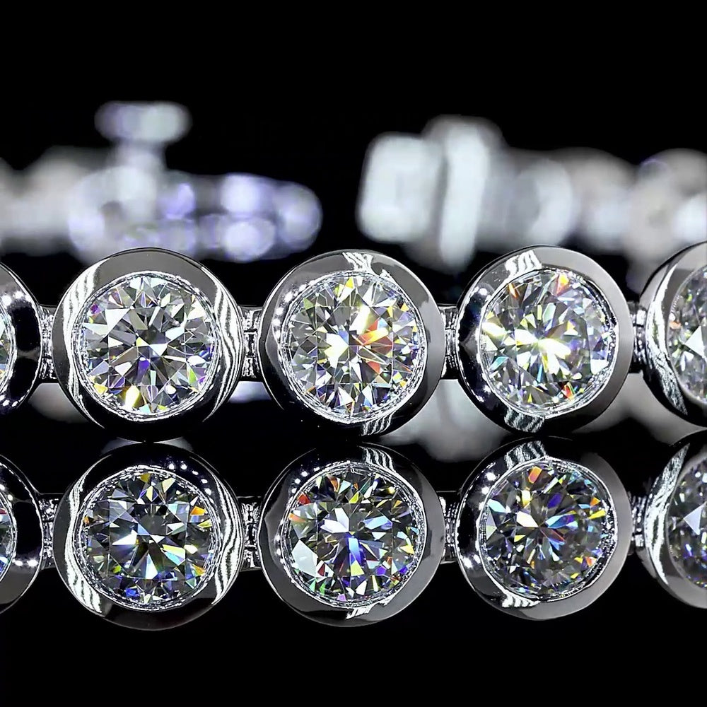 14K White Gold Tennis Bracelet with 31 Bezel-Set Round Lab Diamonds - 9.90 Carat Total Weight, E-F Color, VS Clarity - Covaloro Fine Jewelry