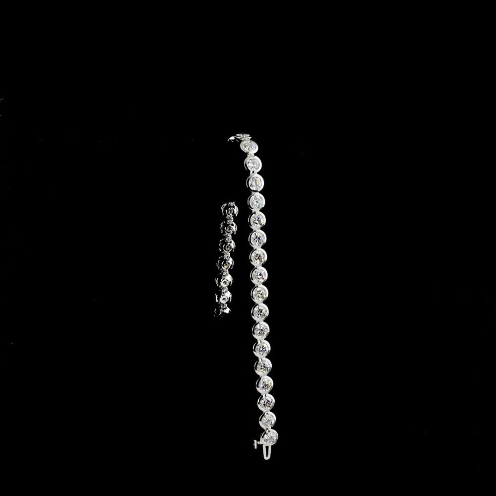 14K White Gold Tennis Bracelet with 31 Bezel-Set Round Lab Diamonds - 9.90 Carat Total Weight, E-F Color, VS Clarity - Covaloro Fine Jewelry