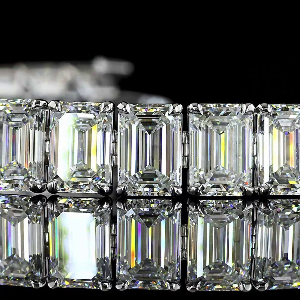 14K White Gold Tennis Bracelet with 31 North-South Emerald Cut Lab Diamonds - 32.04 Carats Total Diamond Weight - Covaloro Fine Jewelry