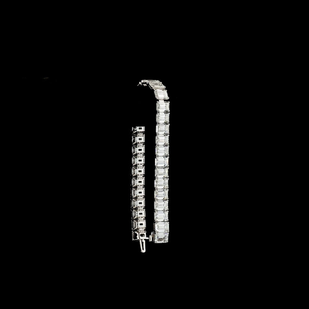 14K White Gold Tennis Bracelet with 31 North-South Emerald Cut Lab Diamonds - 32.04 Carats Total Diamond Weight - Covaloro Fine Jewelry
