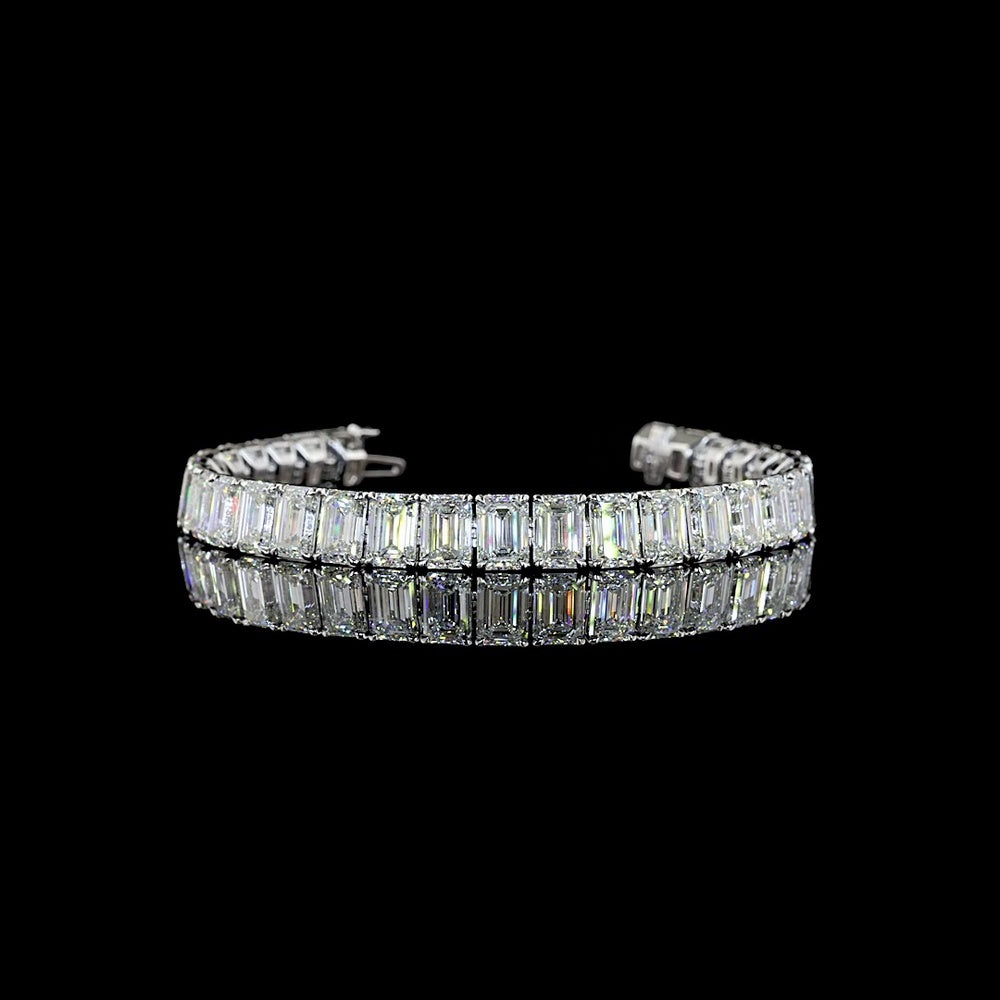 14K White Gold Tennis Bracelet with 31 North-South Emerald Cut Lab Diamonds - 32.04 Carats Total Diamond Weight - Covaloro Fine Jewelry