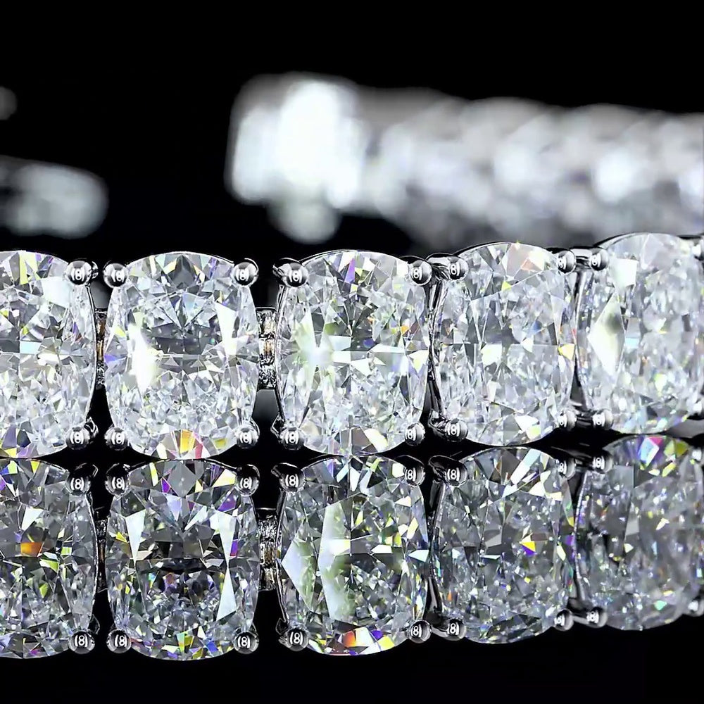 14K White Gold Tennis Bracelet with 32 Cushion Brilliant Cut Lab Diamonds - 33.19 Carat Total Weight, E-F Color VVS2 Clarity - Covaloro Fine Jewelry