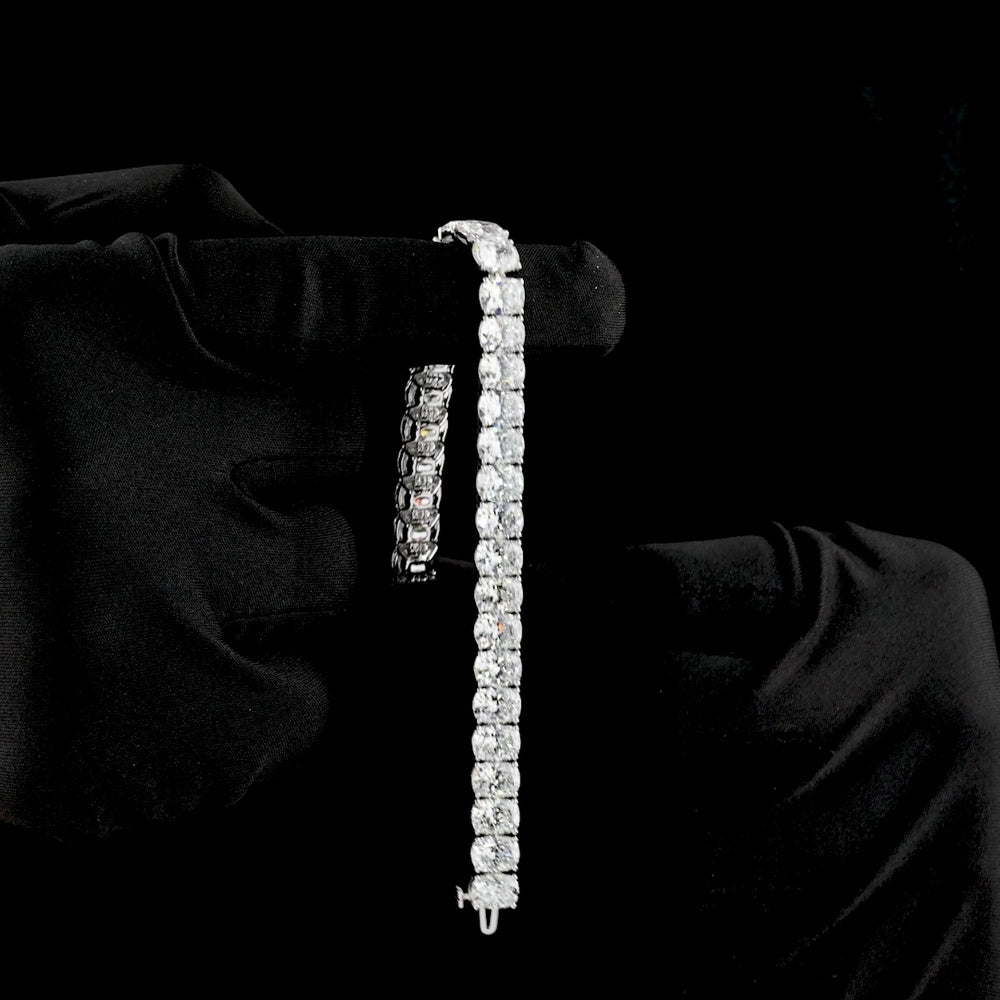 14K White Gold Tennis Bracelet with 32 Cushion Brilliant Cut Lab Diamonds - 33.19 Carat Total Weight, E-F Color VVS2 Clarity - Covaloro Fine Jewelry