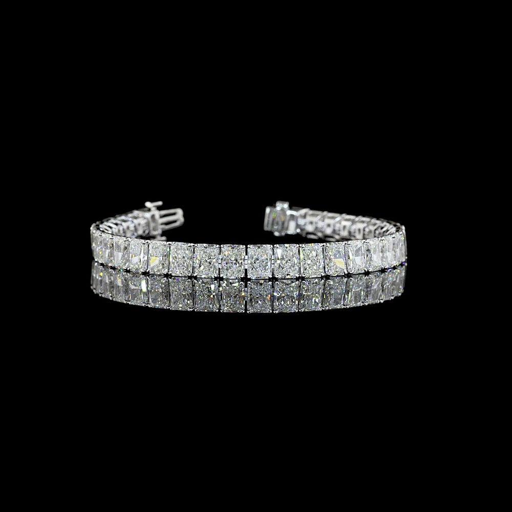 14K White Gold Tennis Bracelet with 34 Radiant Cut Lab Diamonds - 26.41 Carats Total Diamond Weight, E-F Color VS1 Clarity - Covaloro Fine Jewelry