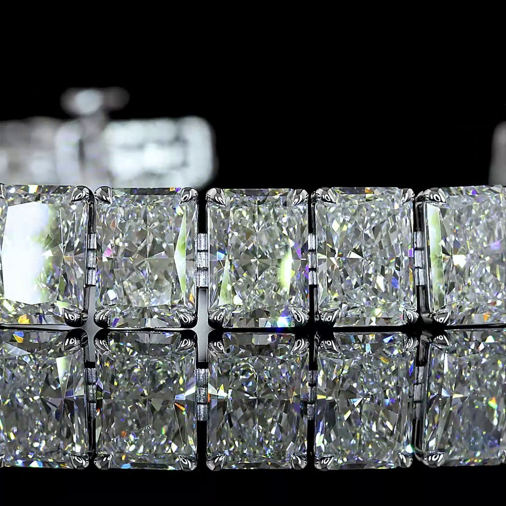 14K White Gold Tennis Bracelet with 34 Radiant Cut Lab Diamonds - 26.41 Carats Total Diamond Weight, E-F Color VS1 Clarity - Covaloro Fine Jewelry