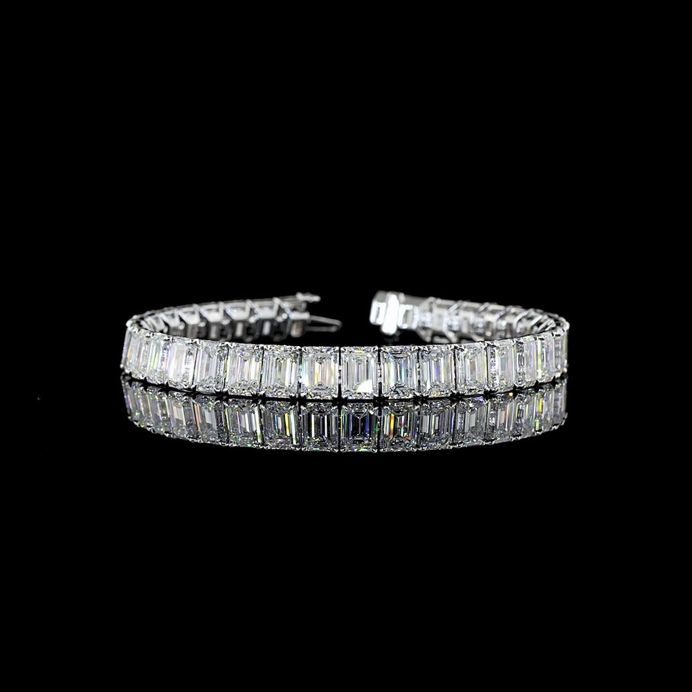 14K White Gold Tennis Bracelet with 35 Emerald Cut Lab Diamonds - E-F VS1 Clarity, 35.64 Total Carat Weight - Covaloro Fine Jewelry