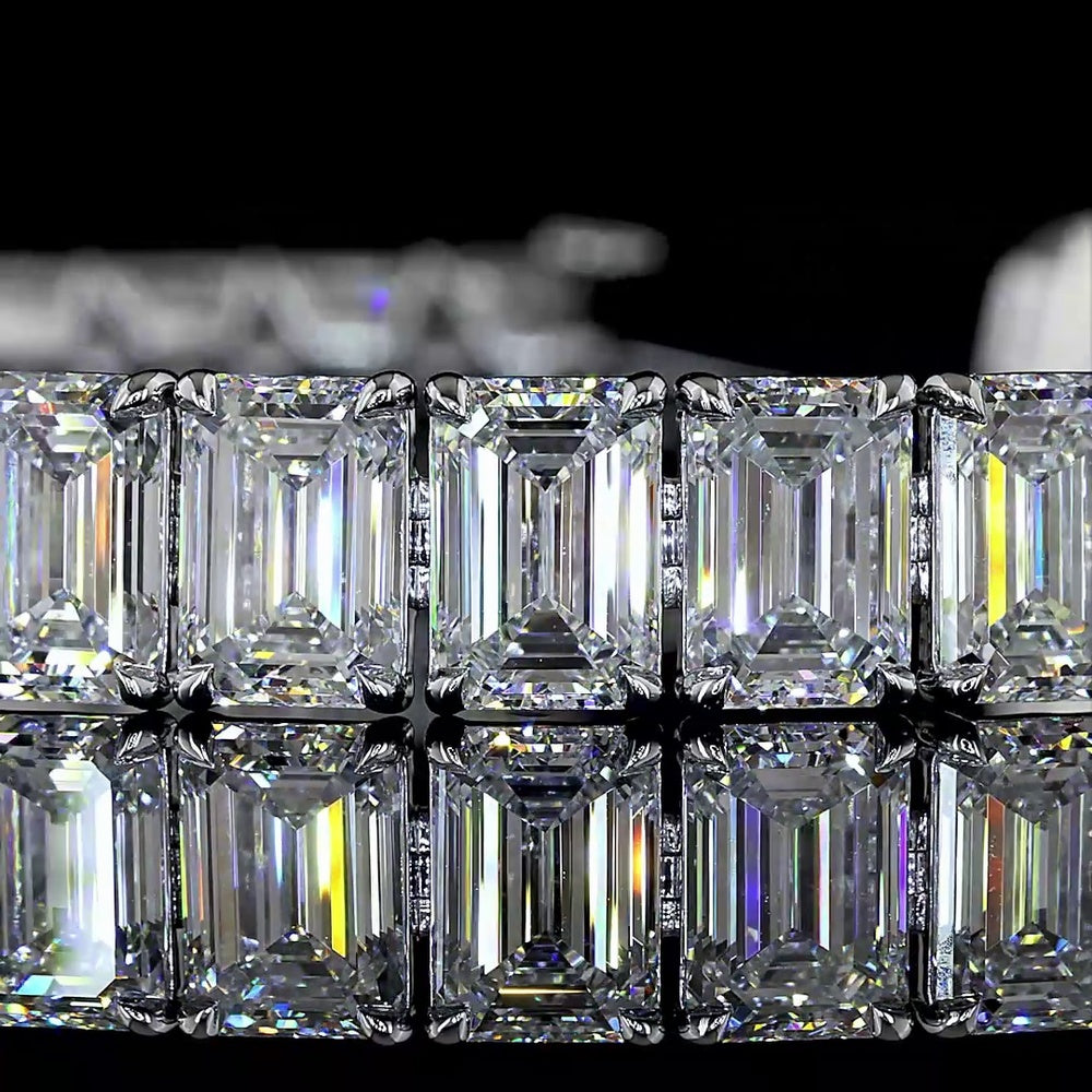 14K White Gold Tennis Bracelet with 35 Emerald Cut Lab Diamonds - E-F VS1 Clarity, 35.64 Total Carat Weight - Covaloro Fine Jewelry
