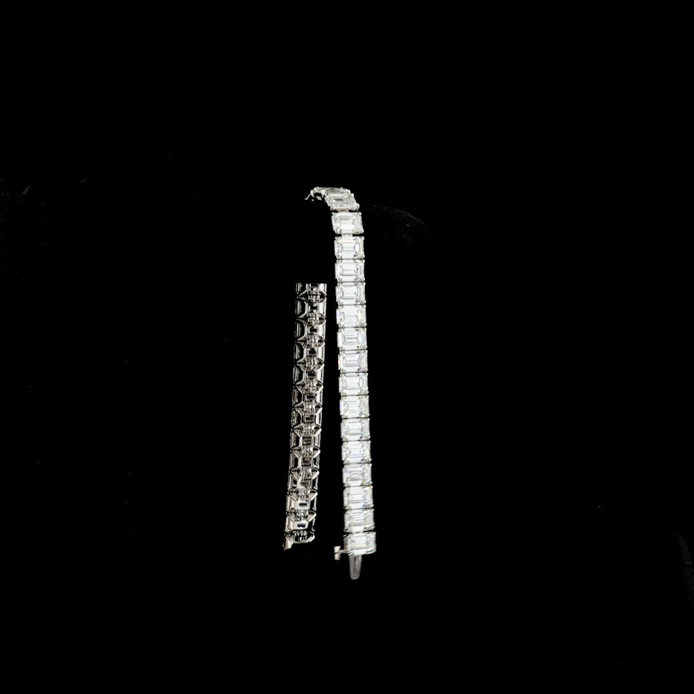 14K White Gold Tennis Bracelet with 35 Emerald Cut Lab Diamonds - E-F VS1 Clarity, 35.64 Total Carat Weight - Covaloro Fine Jewelry