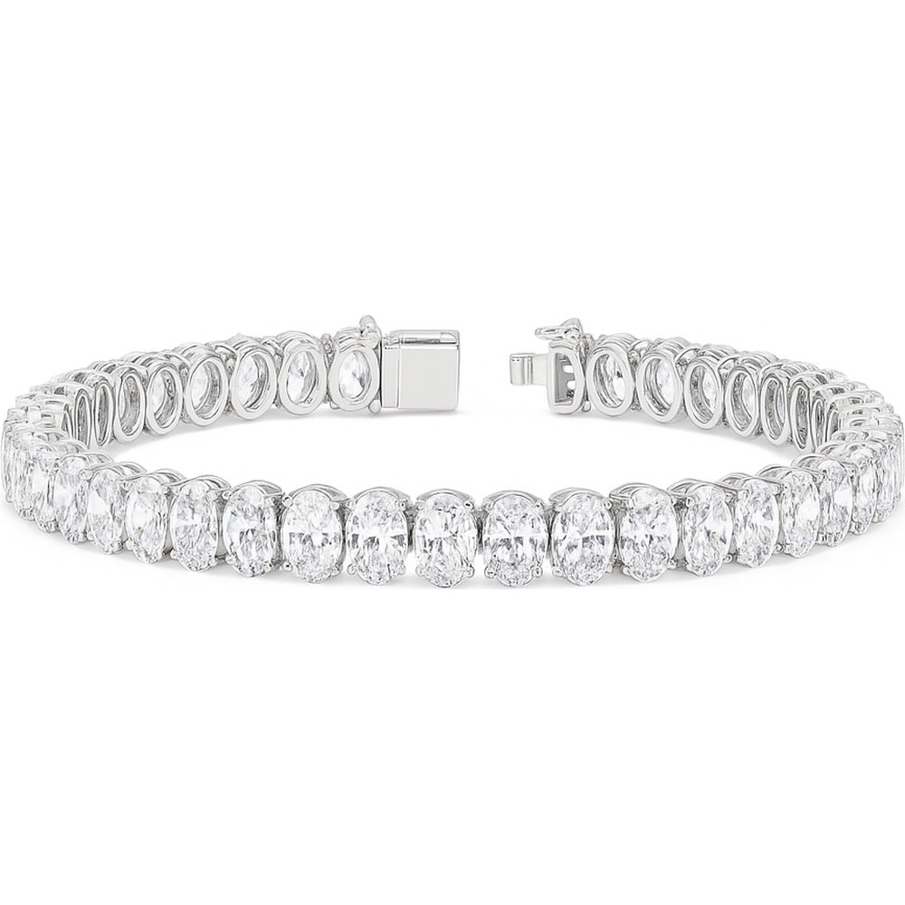 14K White Gold Tennis Bracelet with 4-Prong Set Oval Cut Diamonds - 12.37 Carat Total Diamond Weight by Auriventus
