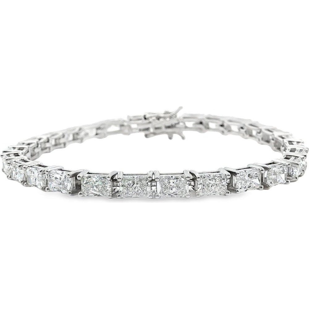 14K White Gold Tennis Bracelet with 4-Prong Set Princess Cut Lab Grown Diamonds - 13.61 Carat Total Diamond Weight by Auriventus