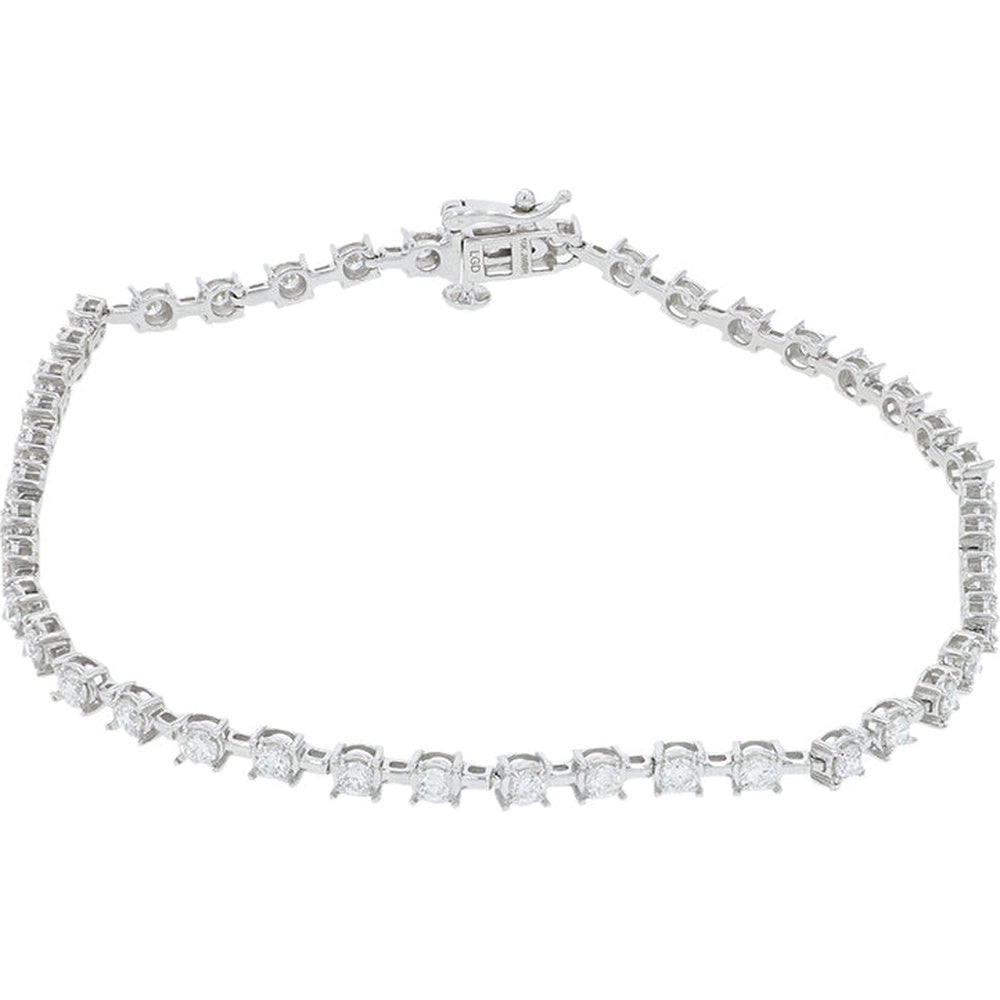 14K White Gold Tennis Bracelet with 4-Prong Set Round Lab Grown Diamonds - 1.50 Carat Total Diamond Weight