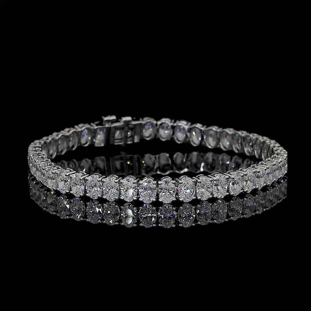 14K White Gold Tennis Bracelet with 44 Prong Set Oval Cut Lab Diamonds - 14.38 Carat Total Diamond Weight - Covaloro Fine Jewelry
