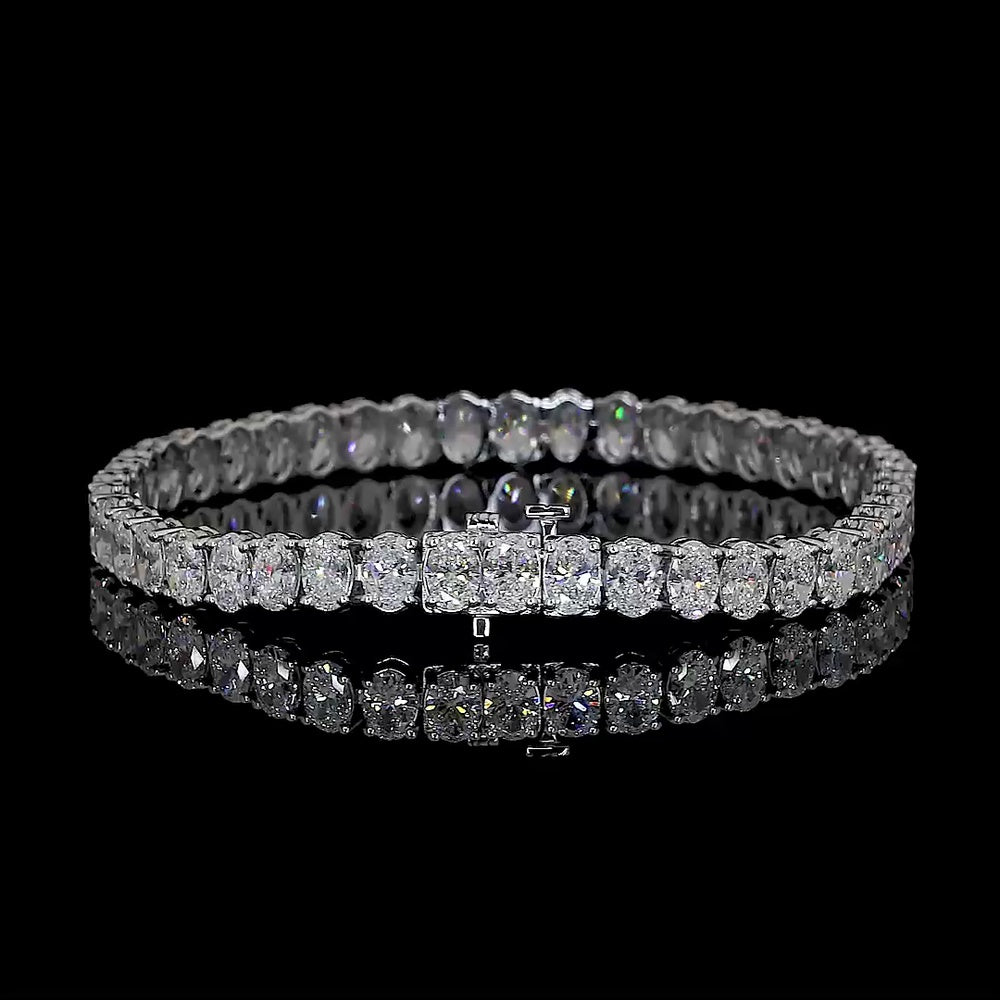 14K White Gold Tennis Bracelet with 44 Prong Set Oval Cut Lab Diamonds - 14.38 Carat Total Diamond Weight - Covaloro Fine Jewelry