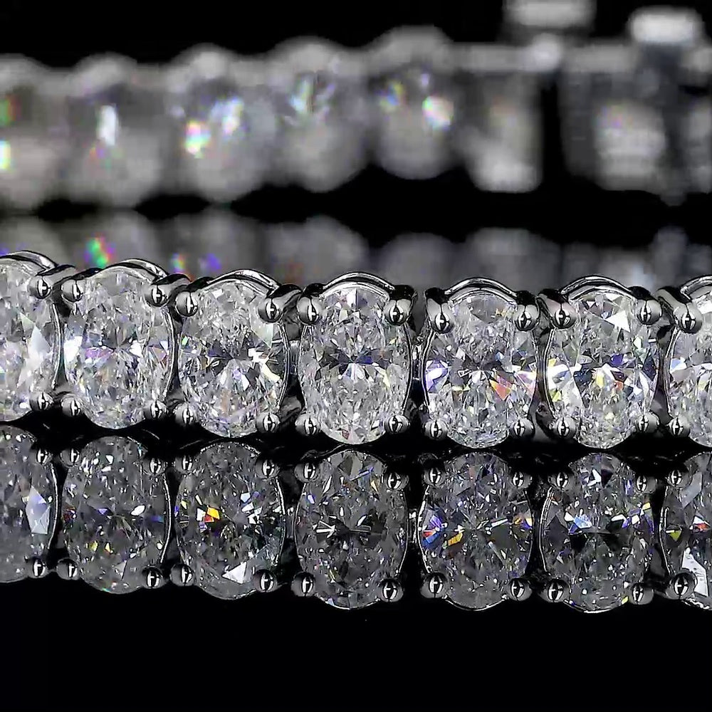 14K White Gold Tennis Bracelet with 44 Prong Set Oval Cut Lab Diamonds - 14.38 Carat Total Diamond Weight - Covaloro Fine Jewelry