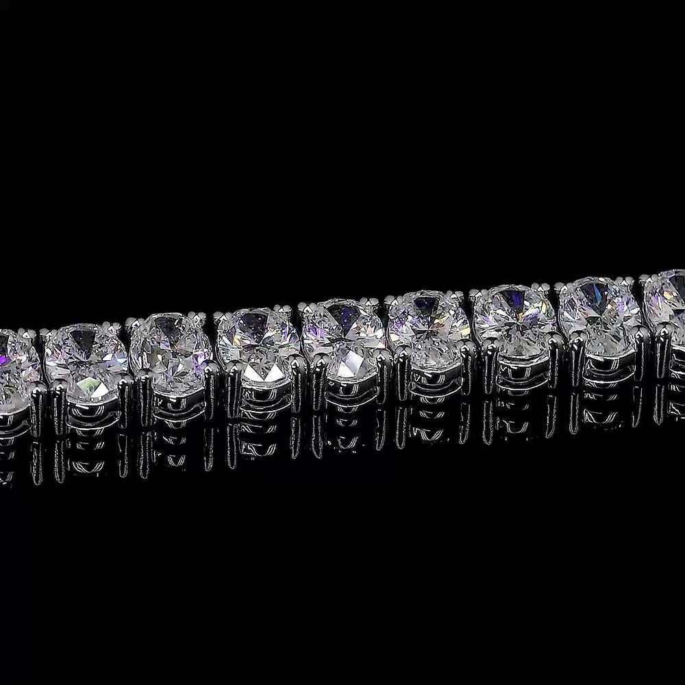 14K White Gold Tennis Bracelet with 44 Prong Set Oval Cut Lab Diamonds - 14.38 Carat Total Diamond Weight - Covaloro Fine Jewelry