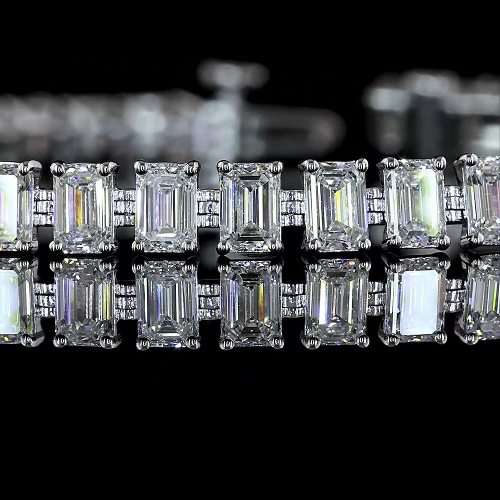 14K White Gold Tennis Bracelet with 49 North-South Prong Set Emerald Cut Lab Diamonds - 8.57 Carat Total Weight - Covaloro Fine Jewelry