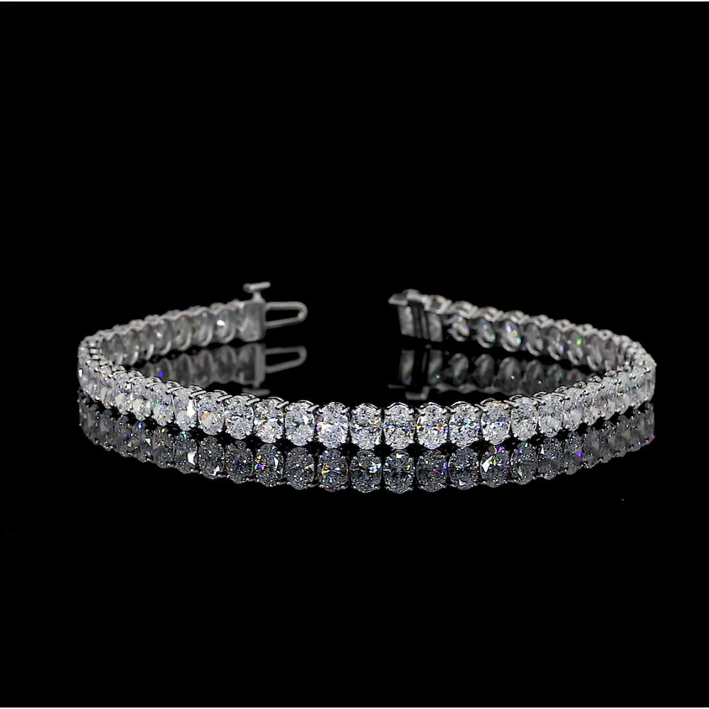 14K White Gold Tennis Bracelet with 49 Oval Cut Lab-Grown Diamonds - 10.49 Carat Total Weight, E-F Color VS2 Clarity - Covaloro Fine Jewelry