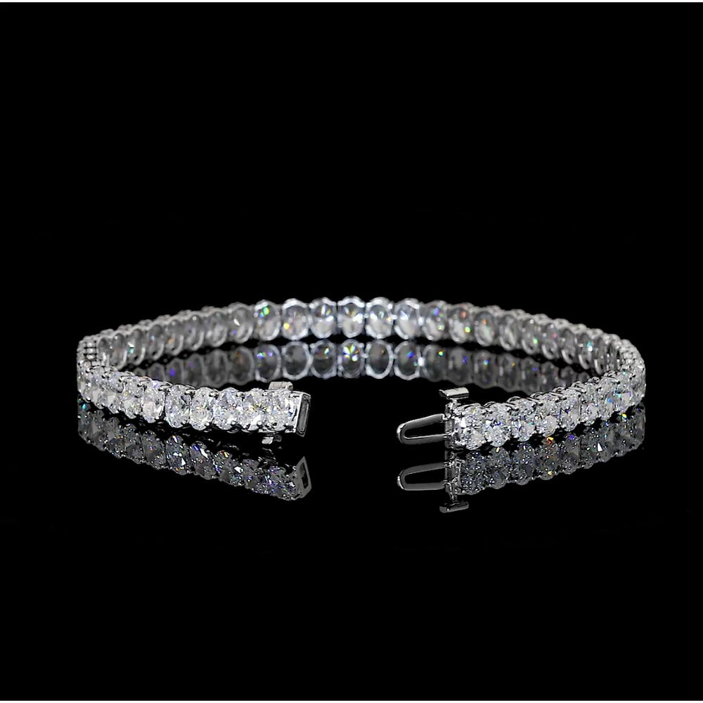14K White Gold Tennis Bracelet with 49 Oval Cut Lab-Grown Diamonds - 10.49 Carat Total Weight, E-F Color VS2 Clarity - Covaloro Fine Jewelry