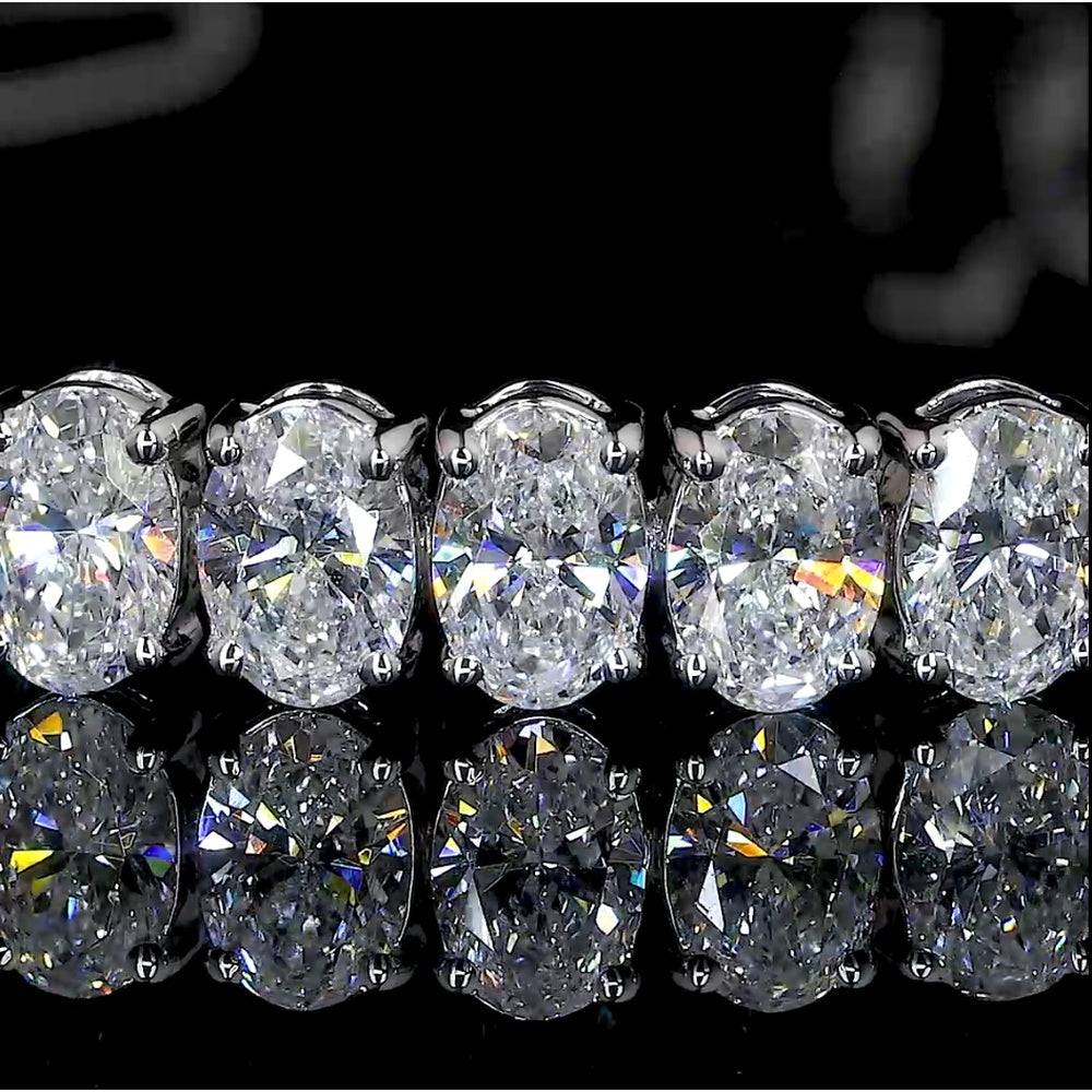 14K White Gold Tennis Bracelet with 49 Oval Cut Lab-Grown Diamonds - 10.49 Carat Total Weight, E-F Color VS2 Clarity - Covaloro Fine Jewelry